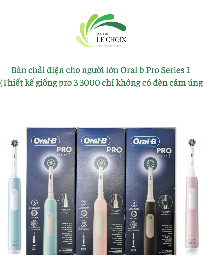 Bàn chải điện oral b pro series 1, bàn chải điện người lớn mẫu mới 2023 giống oral b pro 3 3000, 3 chế độ chải răng, made in germany