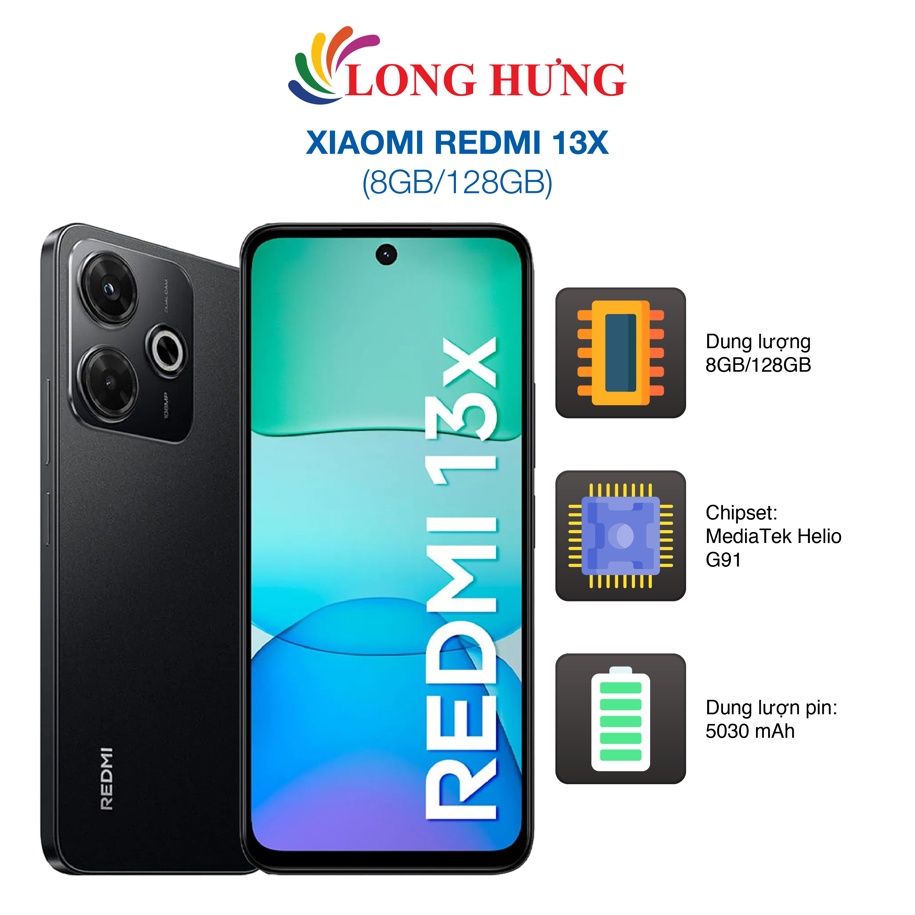 Điện thoại Xiaomi Redmi 13x (8GB/128GB) - Hàng chính hãng - Màn hình 6.79 inch, Chip Helio G91 Ultra, dung lượng pin 5000mAh