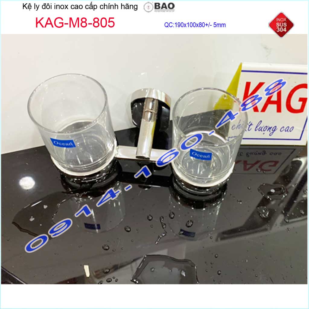 Kệ ly đôi Inox Bảo KAG-M8-805, giá 2 ly bàn chải đánh răng SUS304 dập khuôn cao cấp siêu bền thiết kế tuyệt đẹp tiện dụng