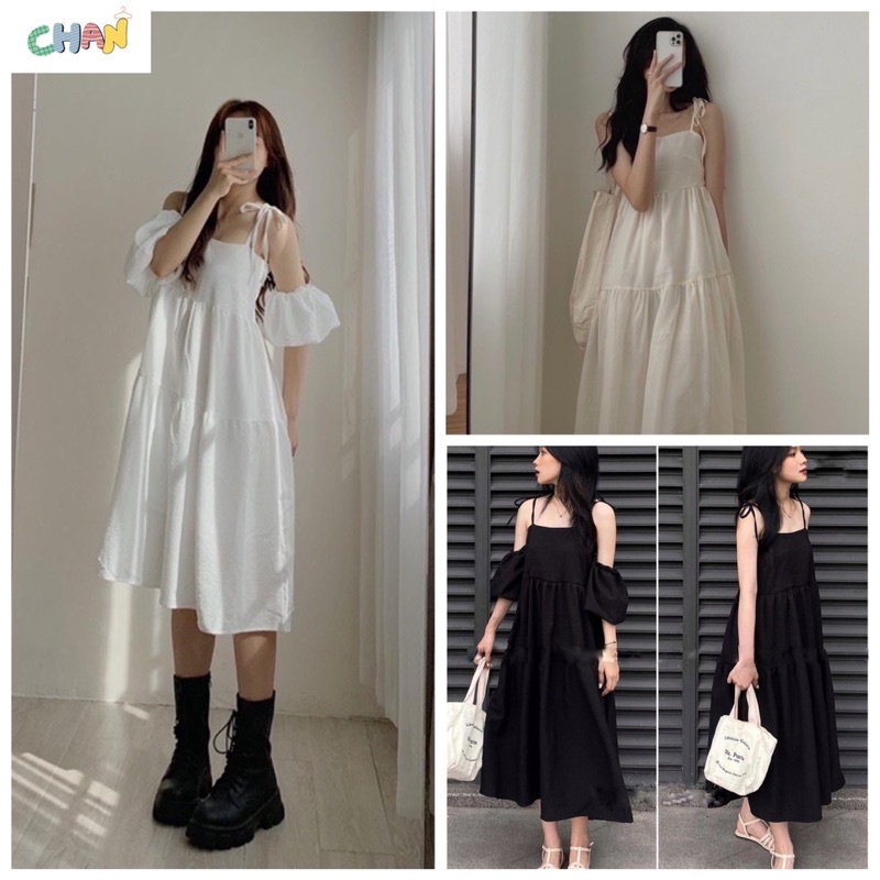 Váy 2 dây buộc vai kèm ống tay tháo rời dáng xoè cực xinh
