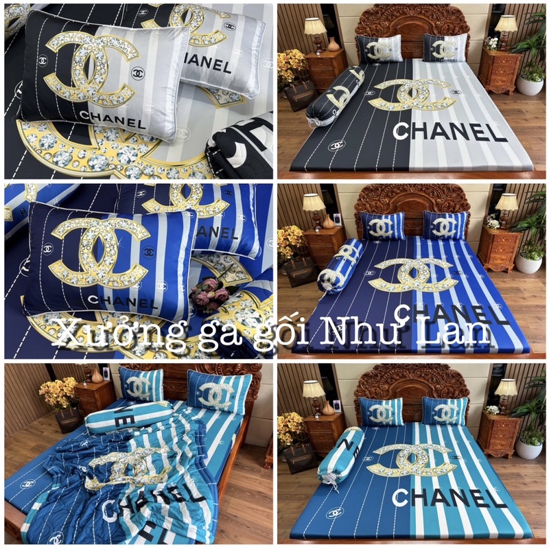 Bộ ga gối Chanel thun lạnh 5D cao cấp ý