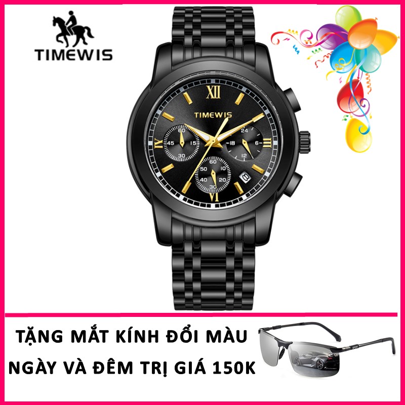 ( Xả hàng cuối năm) Đồng hồ nam thời trang TIMEWIS chạy 6 kim Kiểu dáng sang trọng dây thép chống gỉ, chống nước Tặng mắt kình đổi màu