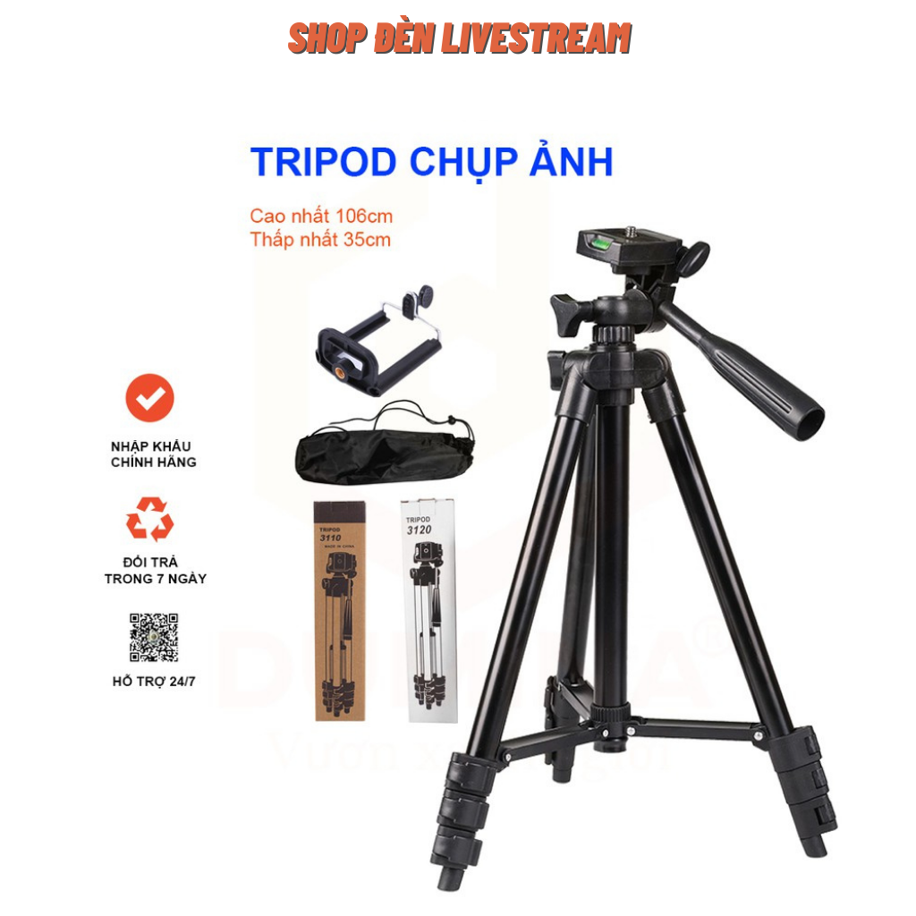 Giá đỡ điện thoại, máy ảnh tripod 3 chân 3110, 3120 kèm kẹp, gậy chụp hình tripod, hỗ trợ chụp ảnh, livestream
