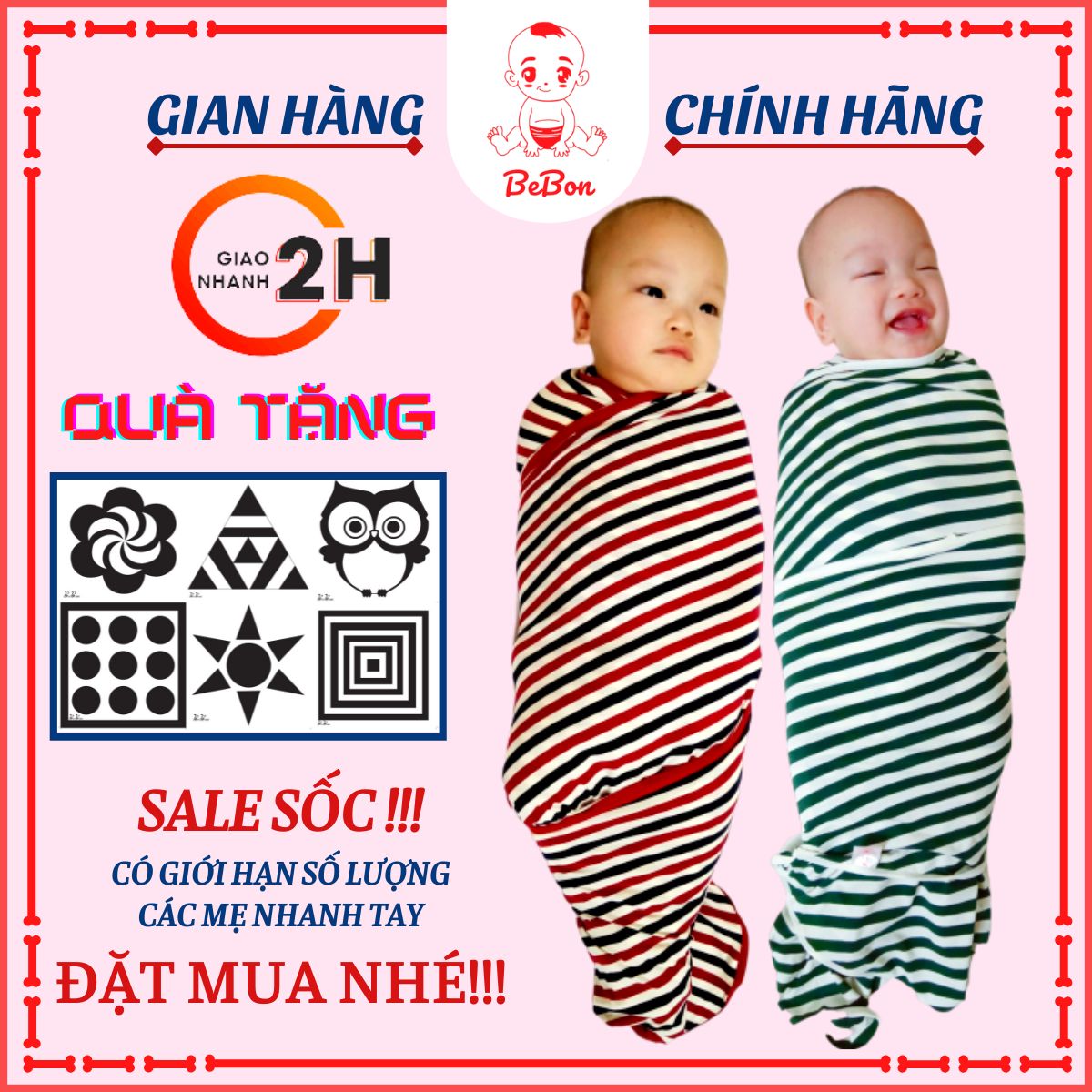 Quấn Chũn Sơ Sinh BeBon - Chũn Quấn Cao Cấp Có Hộp và Quà Tặng