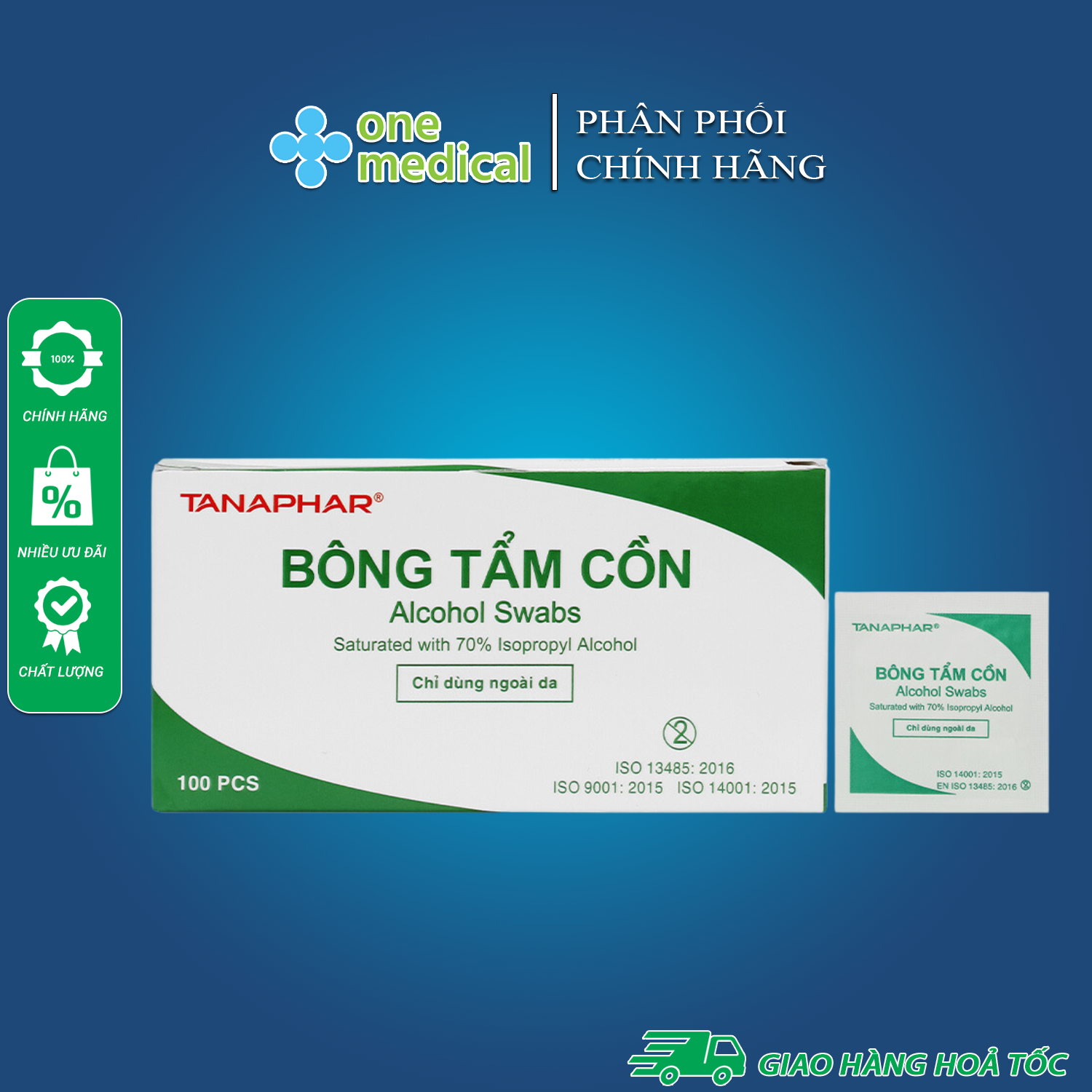 Hộp 100 miếng bông tẩm cồn tanaphar - gạc tẩm cồn tân á, alcohol swabs / alcohol prep pad sát khuẩn, sát trùng