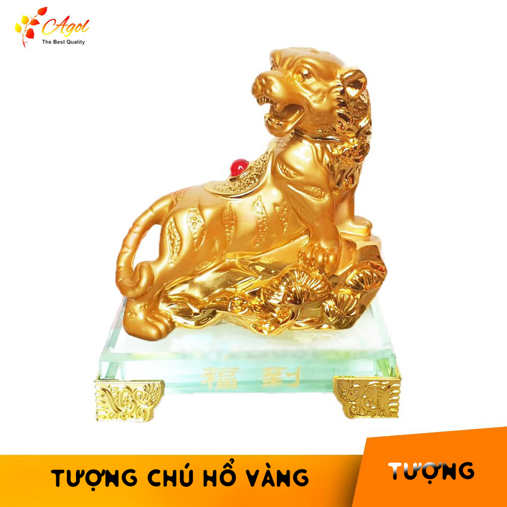Tượng Chú Hổ Vàng Kim Tiền Đế kính thủy tinh cao cấp