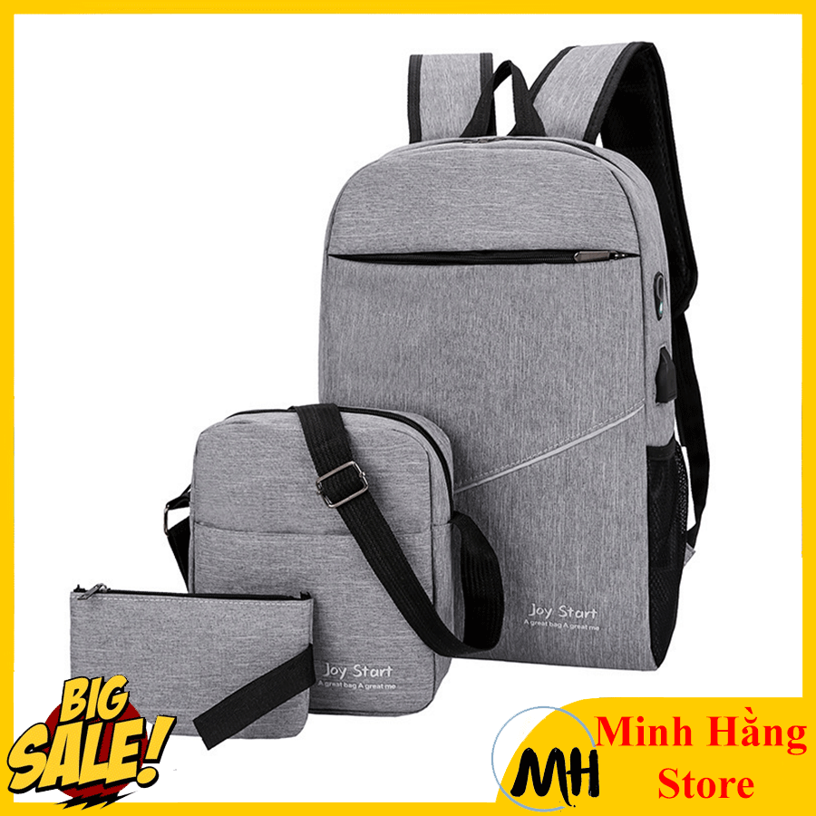 Combo Bộ 3 Balo Thời Trang Và Túi Đeo Chéo Cá Tính, balo laptop nam nữ có cổng sạc usb