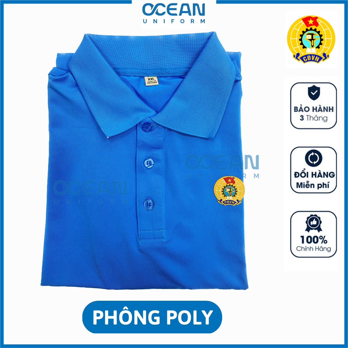 Áo phông công đoàn việt nam ,áo thun công đoàn nam nữ cổ bẻ loại tiêu chuẩn vải poly thái thoáng mát, form dáng đẹp