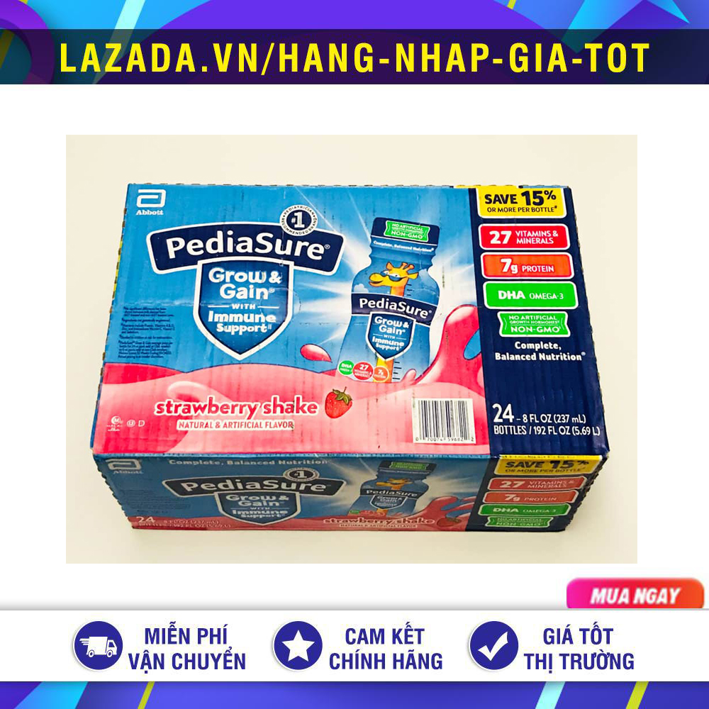 [DATE 11.2023]  THÙNG 24 CHAI  SỮA NƯỚC PEDIASURE GROW & GAIN HƯƠNG DÂU 237ML MẪU MỚI