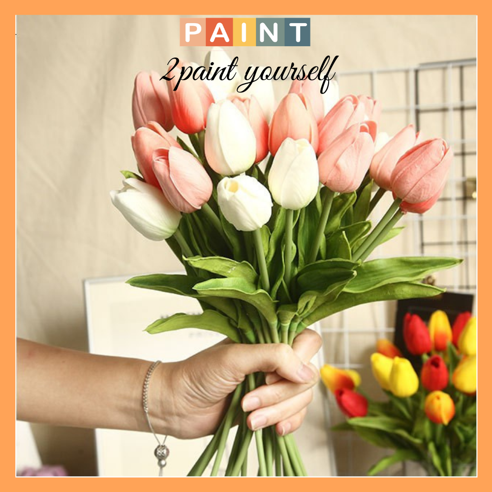 Hoa giả tulip decor trang trí bình thủy tinh, lọ hoa để bàn 2PAINT, Hoa tulip nhân tạo trang trí bình hoa, hoa khô decor phòng đep