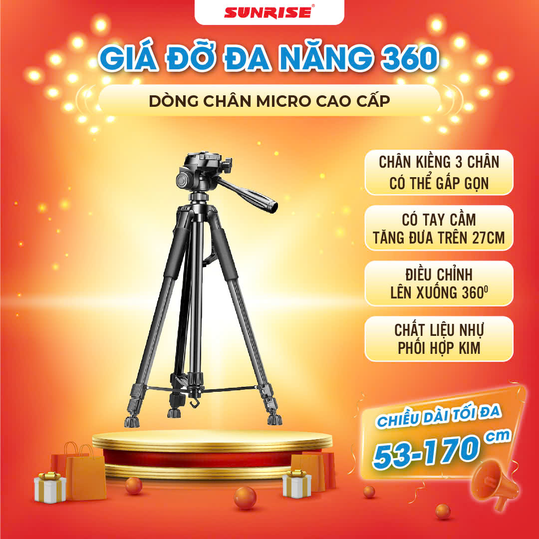 Chân máy ảnh giá đỡ điện thoại đa năng T360 Tripod thân nhôm dày cao cấp chiều cao tối đa 170cm dùng quay phim chụp hình tiện lợi