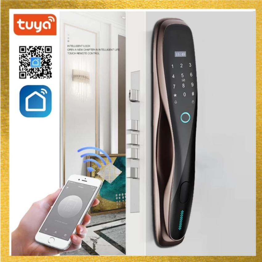 Khóa cửa vân tay điện tử thông minh chống trộm DF01 tích hợp các tính năng mở cửa hiện đại như vân tay, mật khẩu, app tuya, thẻ từ, chìa cơ cùng với chuông cửa kết nối wifi mở cửa từ xa - Bảo hành 12 tháng