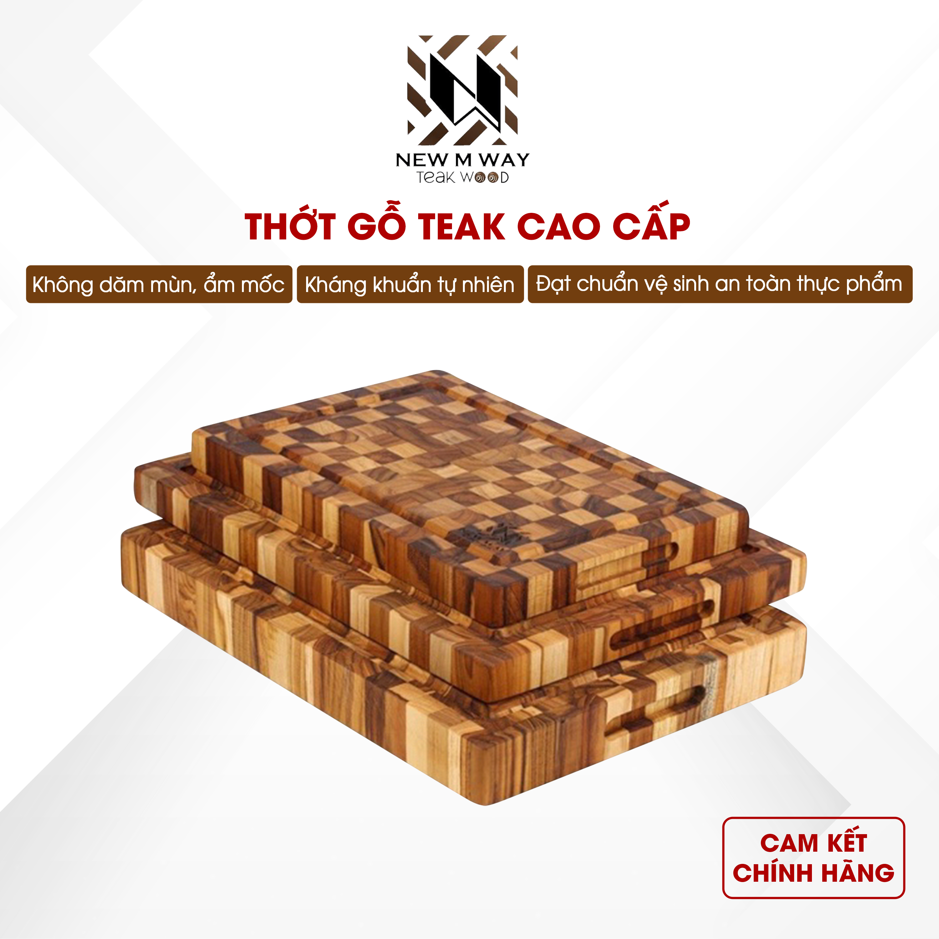  Thớt gỗ teak cao cấp NEW M WAY hình chữ nhật size lớn dày đạt tiêu chuẩn châu Âu trang trí cắt thái thức ăn siêu bền đẹp 