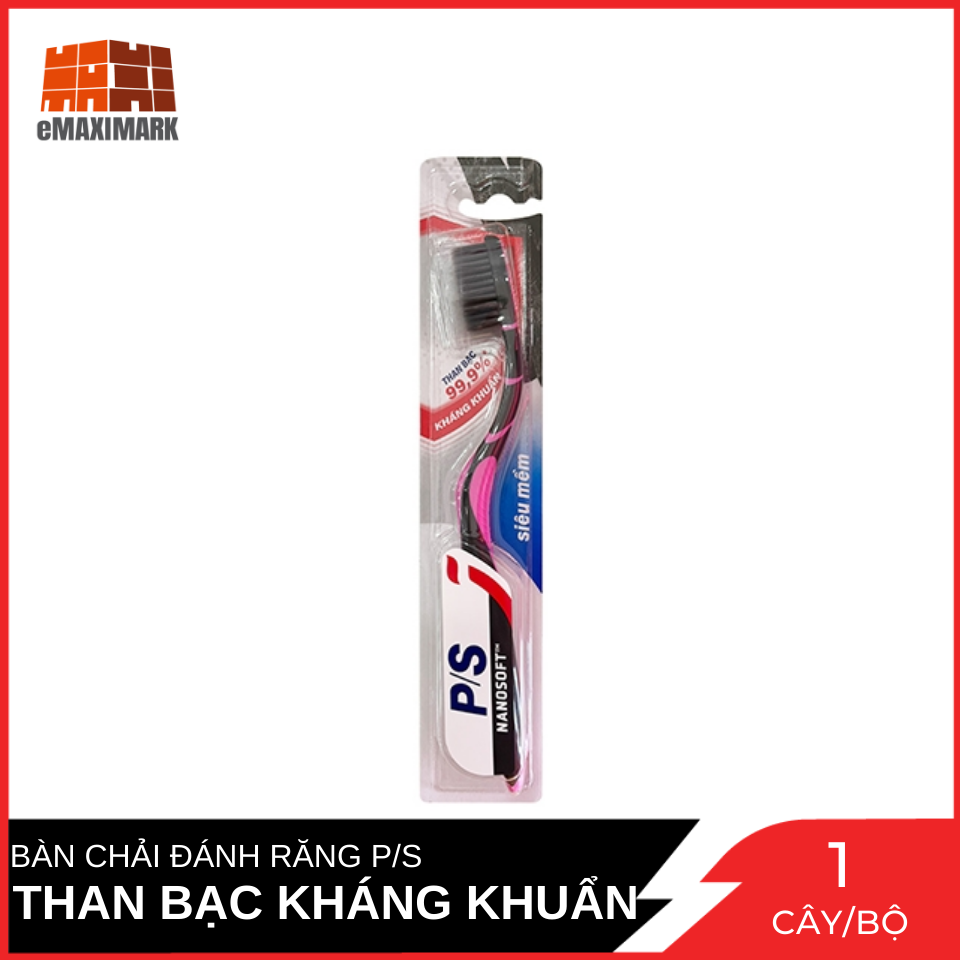 Bàn chải đánh răng p/s than bạc siêu mềm kháng khuẩn 99.9% 1 cây đơn - màu giao ngẫu nhiên