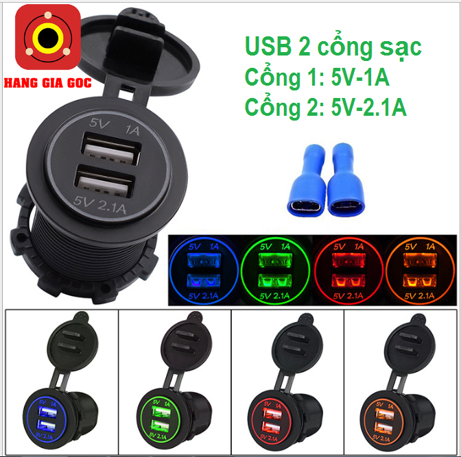 Bộ sạc điện thoại gắn trên xe máy ô tô xe đạp điện - 2 cổng sạc USB