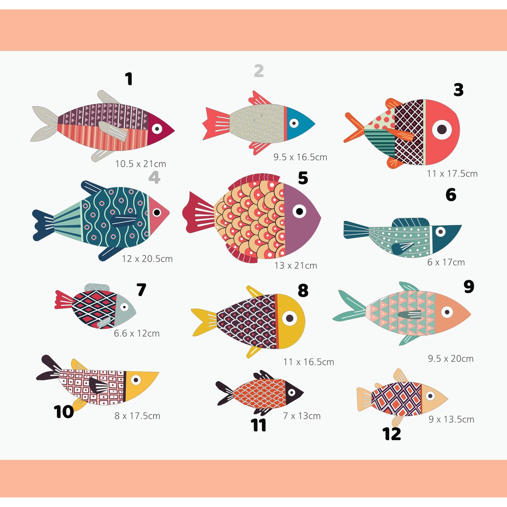 Cá lẻ Set tranh gỗ decor Color Fishes bộ 12 cá trang trí nhà cửa ...