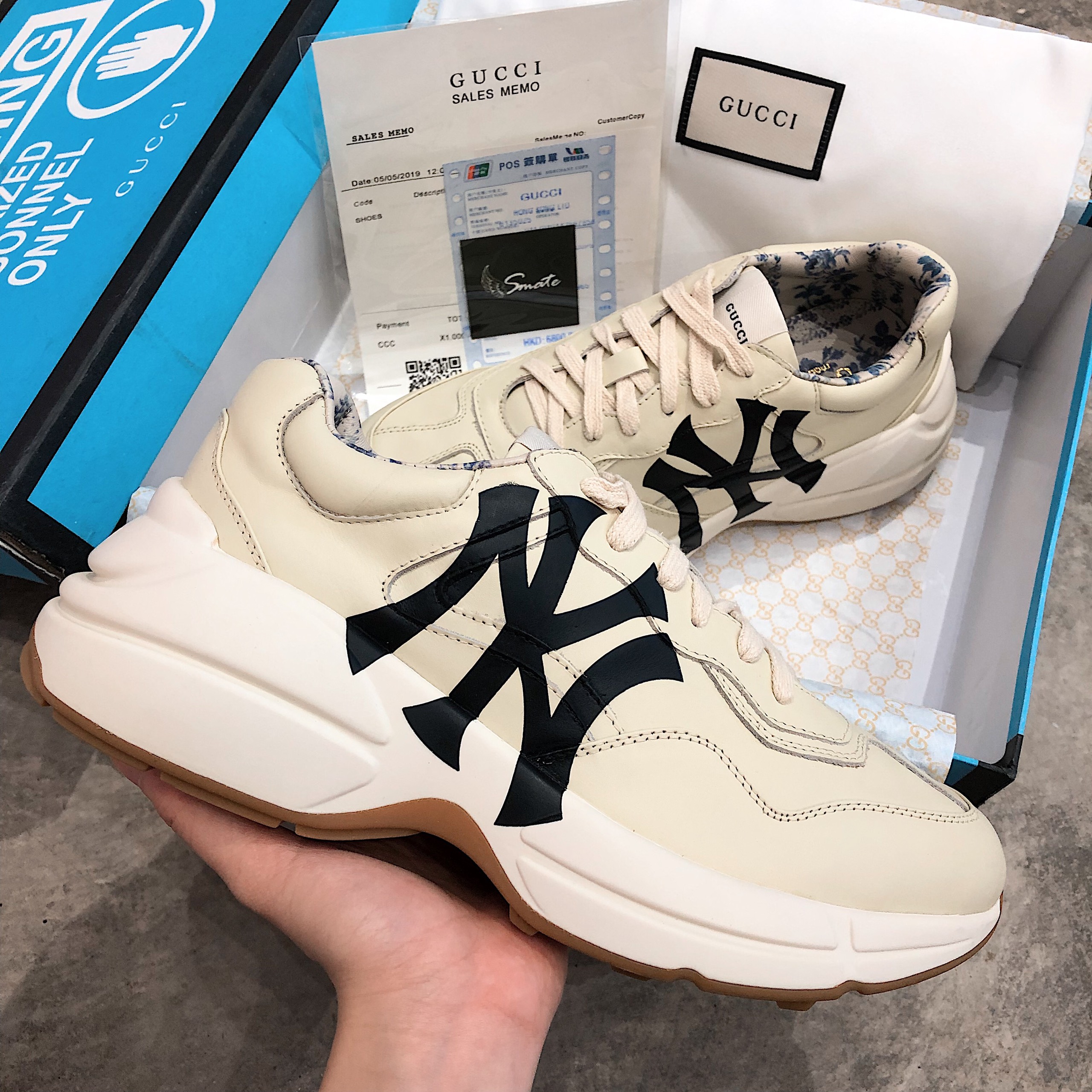 Giày Sneaker Guccii Sneaker Rhyton Cream NY ( Giày Guccii Yankess chữ w)