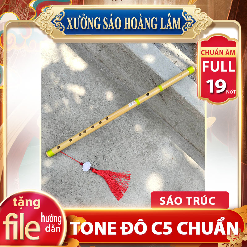 Sáo Trúc C5 Chuẩn Âm, Chuẩn Beat Trên Từng Phím Bấm (Dài 42-55cm) - Tặng Kèm Dây Treo Đủ Màu (Giao Ngẫu Nhiên) | Xưởng Sáo Hoàng Lâm