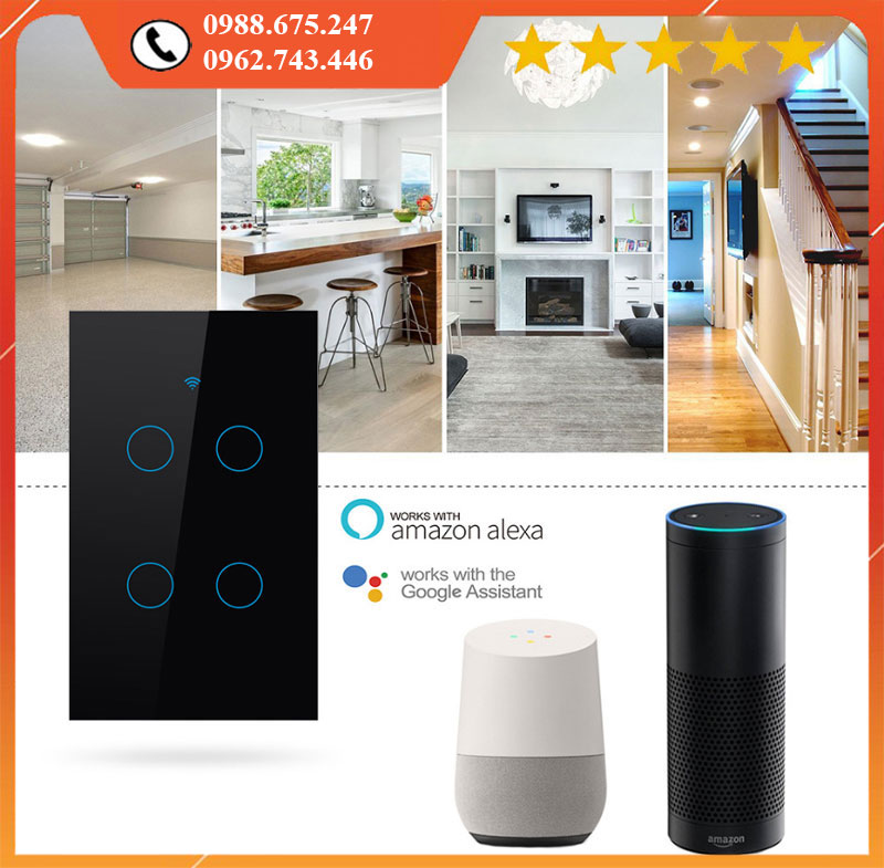Công tắc wifi, Công tắc cảm ứng thông minh SmartLife 2, 3, 4 Nút Ấn Điều Khiển Từ Xa Bằng Giọng Nói, Thiết Bị Thông Minh An Toàn- Hàng Chính Hãng, Bảo Hành 12 tháng.