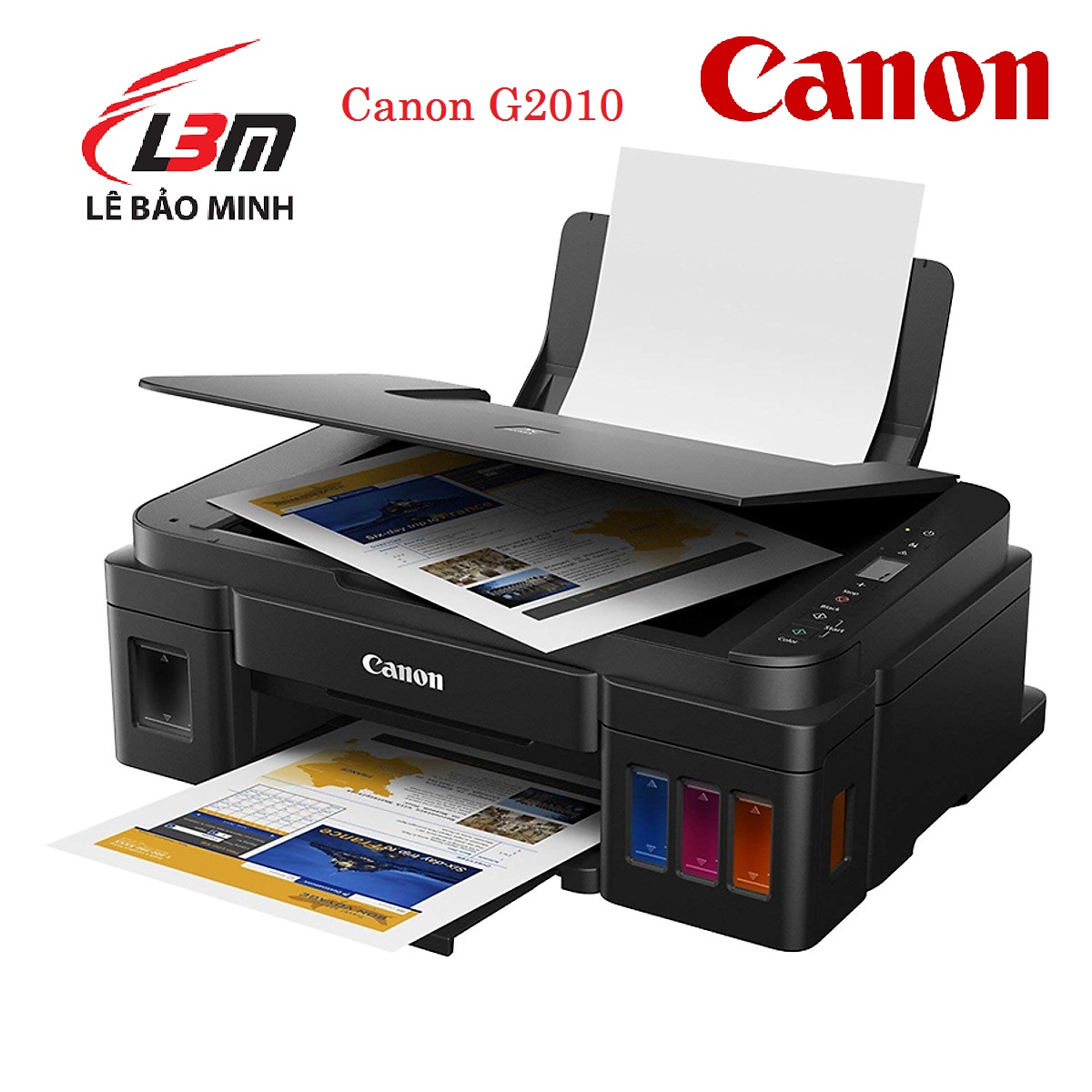 Chính hãng máy in màu canon g2010 có lắp sẵn bộ tiếp mực ngoài theo hãng