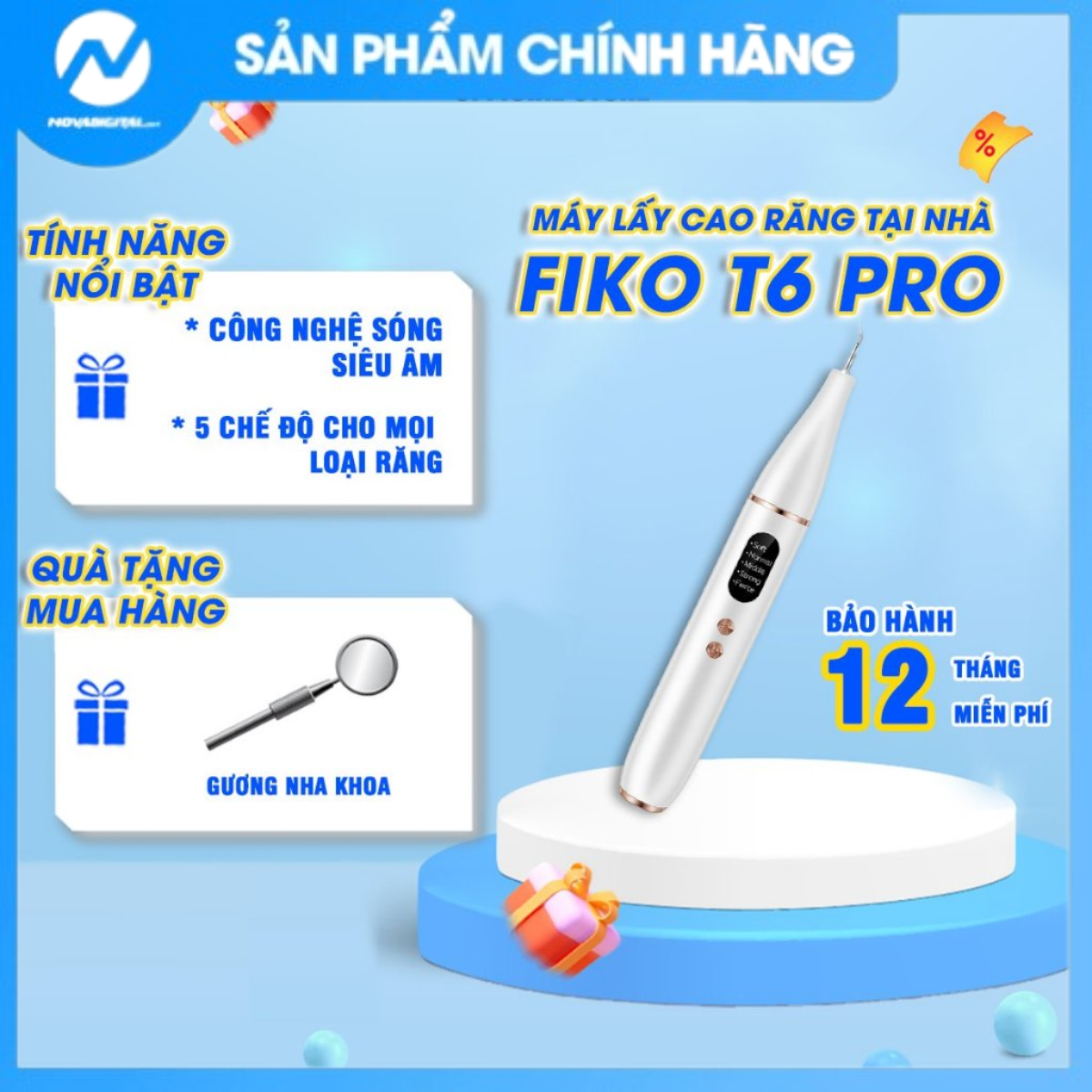 Dụng cụ lấy cao răng tại nhà FIKO T6 PRO - Tặng gương nha khoa