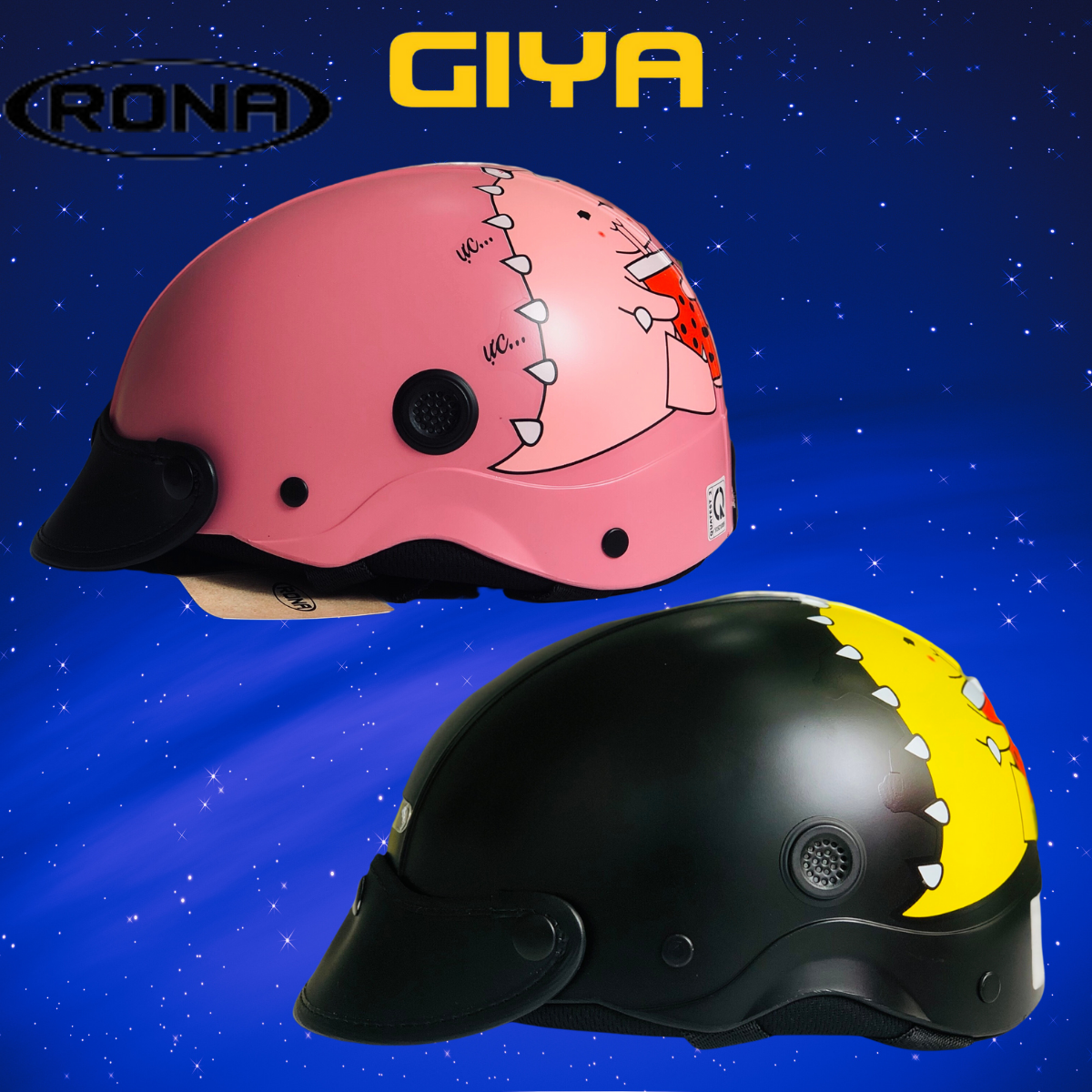 Mũ bảo hiểm nửa đầu RONA R5 tem khủng long ngẫu nhiên, nón xe máy nam nữ freesize - Giya Helmet
