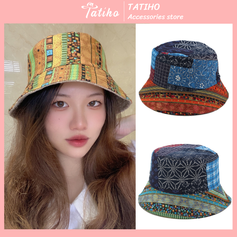Mũ bucket unisex, Nón vành ngắn chất cotton thoáng mát họa tiết thổ cẩm phong cách cá tính thời trang Nhật - Mã NV011