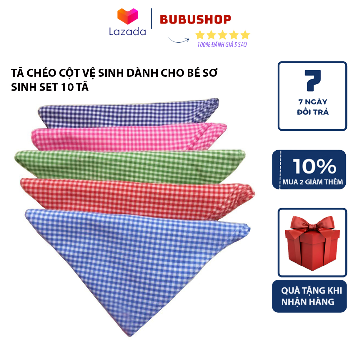 Combo 10 tã chéo tam giác dành cho bé sơ sinh chất liệu vải thấm hút tã xéo cột cho bé BUBUSHOP