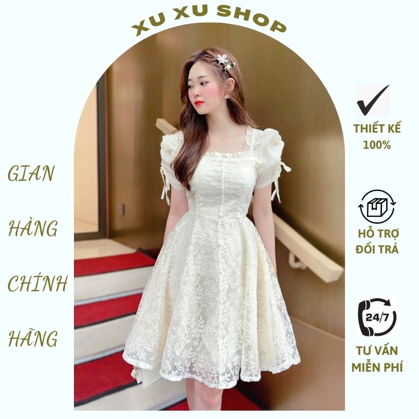 Váy ren thiết kế dáng xòe - XU XU SHOP - Đầm ren dự tiệc, đi làm, đi học HÀNG LOẠI 1 tôn dáng cho nữ - ảnh thật