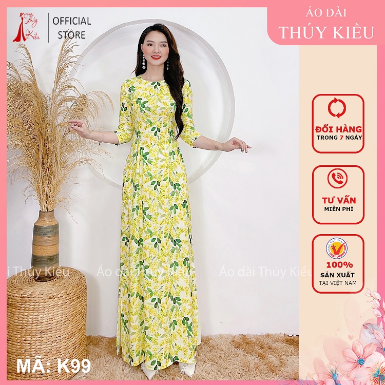 Áo dài cách tân nữ truyền thống thiết kế may sẵn tết nền xanh lá nhí K99 Thúy Kiều mềm mại co giãn áo dài giá rẻ