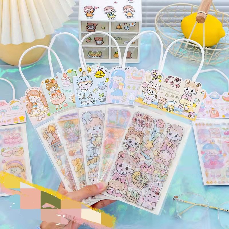 Set sticker nhũ hình size lớn có quai 4 tấm cắt sẵn dễ thương nhiều mẫu