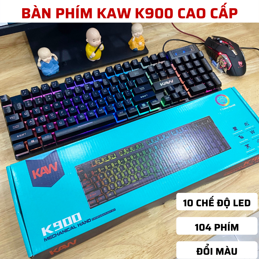 Bàn Phím Cơ, Bàn Phím Cơ Gaming, Bàn Phím Cơ Giá Rẻ - Bàn Phím Máy Tính Có Dây K900 Thiết Kế Giả Cơ Tích Hợp Đèn Led Nhiều Màu - Bảo Hành Uy Tín 12 Tháng