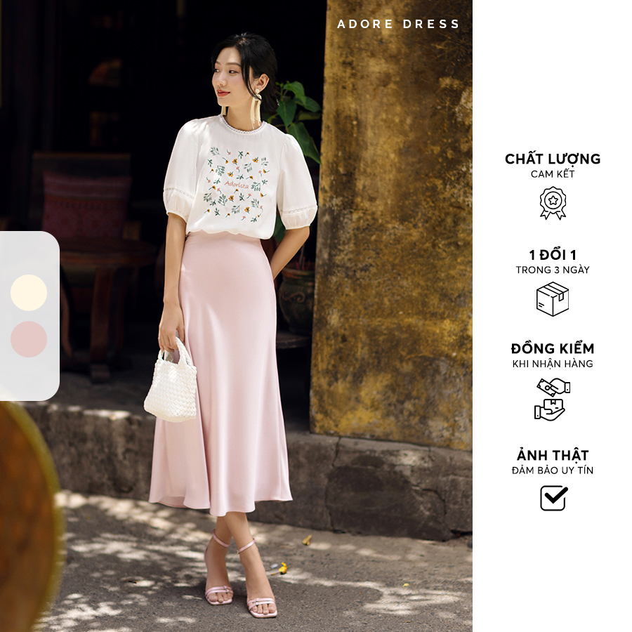 Chân váy maxi lụa satin beige/hồng tùng xéo 411SK3012 ADORE DRESS