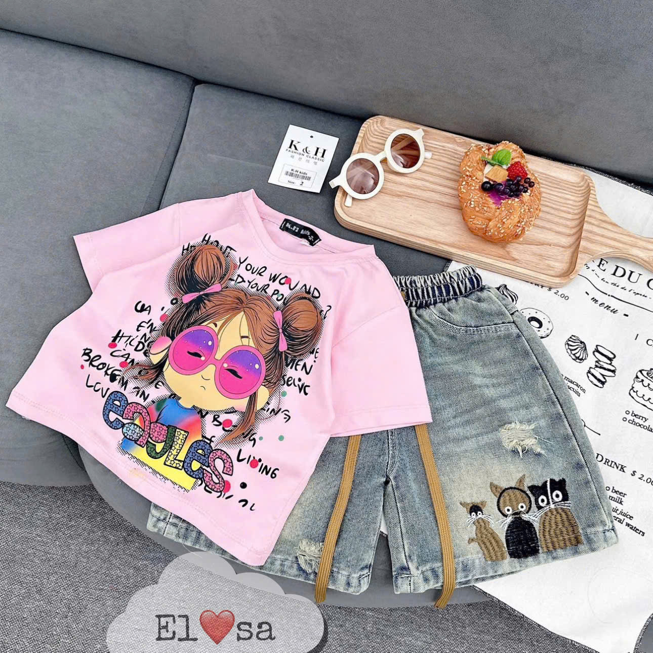 Embroidered Cow Print - Pink and Yellow for Super Cute Girls from 10-40kg Annakids - 2