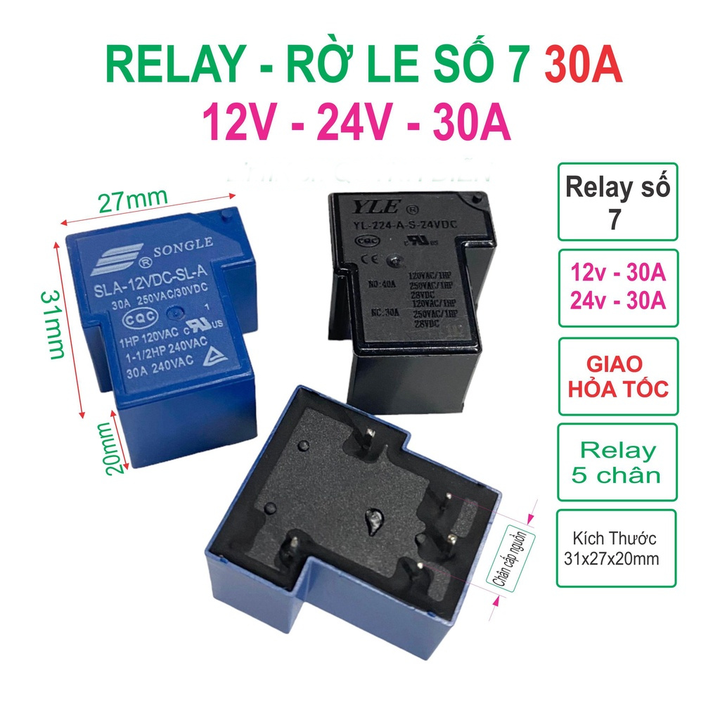 Relay rơ le 5 chân 12v-24v 30a đen - xanh - linh kiện điện tử
