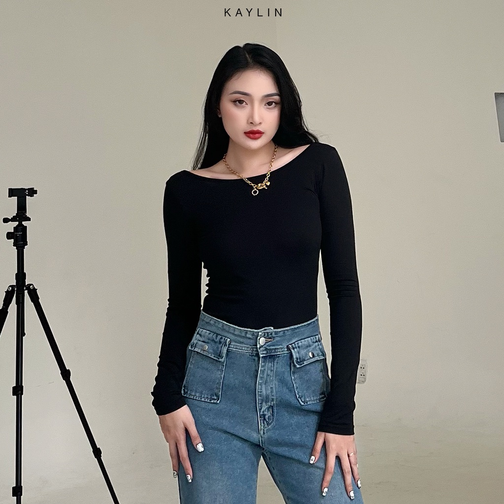 Áo thun nữ body tay dài kaylin khoét lưng - n1849
