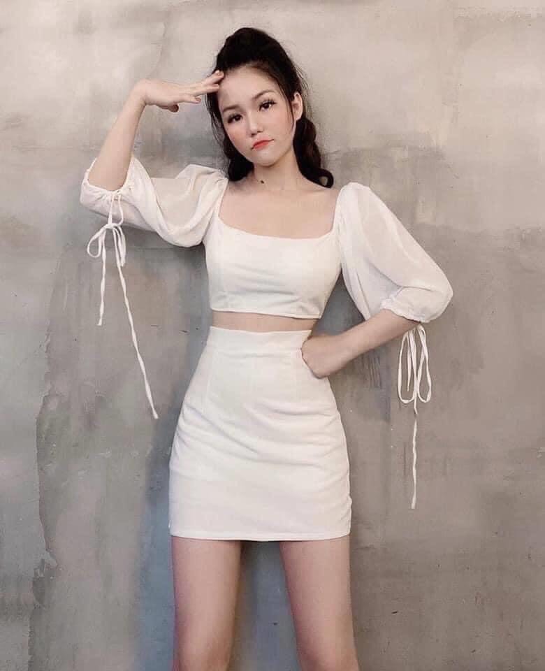 Set Áo Và Chân Váy💥𝑭𝑹𝑬𝑬𝑺𝑯𝑰𝑷💥Set Áo Croptop Và Chân Váy Chữ A May Kèm Quần bên trong,Misol Boutiques