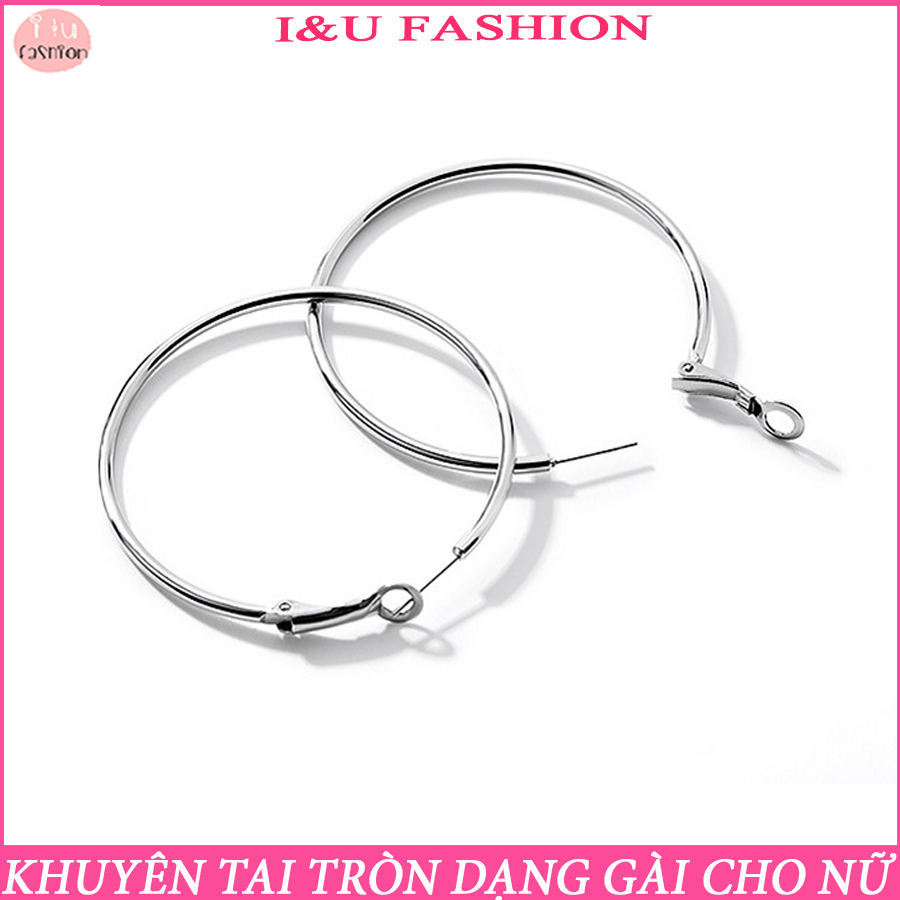 Khuyên tai Bông tai tròn 5 cm màu bạc kiểu gài tiện lợi cá tính thời trang phong cách Hàn Quốc hiện đại cho nữ KT-86