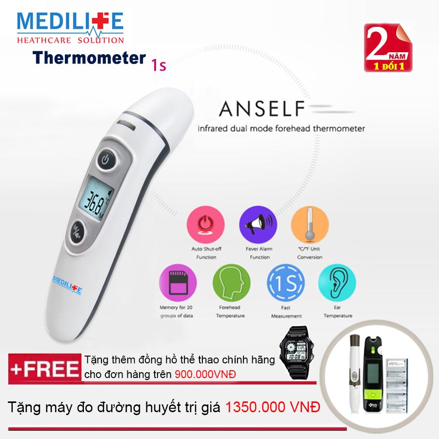 Nhiệt kế điện tử hồng ngoại đo tai và trán Medilife - IFR600 + Tặng bộ máy đo đường huyết Uright - TD 4265 + Mua từ 2 đơn trở lên tặng thêm đồng hồ thể thao (OEM)