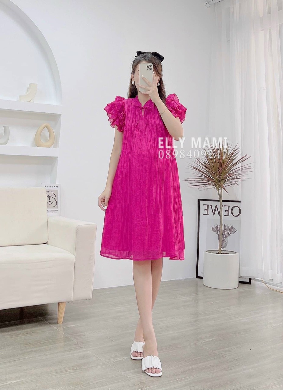 VÁY BẦU SUÔNG A XẾP TẦNG-ĐẦM BẦU XINH THIẾT KẾ NƠ XINH