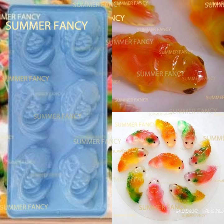 khuôn 6 cá vàng khay thạch rau câu cá chép - fish shaped ice cube tray