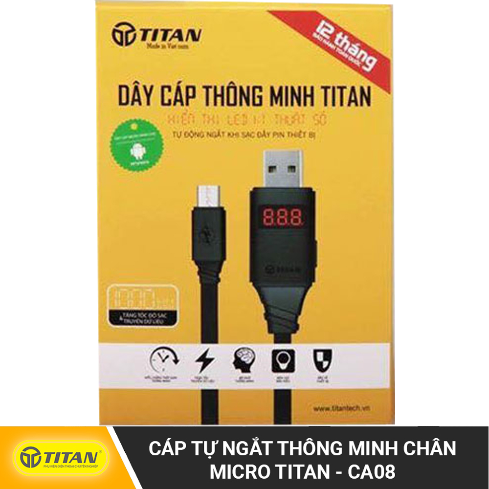 Cáp sạc nhanh màn hình led hiển thị tự ngắt thông minh chân micro titan - ca08
