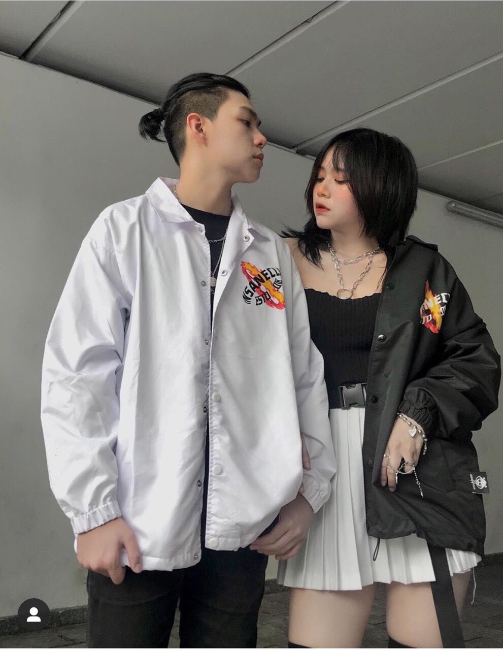 Áo Khoác Dù Cổ Sơ Mi Hai Lớp Phối Họa Tiết Cự Chất Cực CuTe Cho Các Cặp Đôi