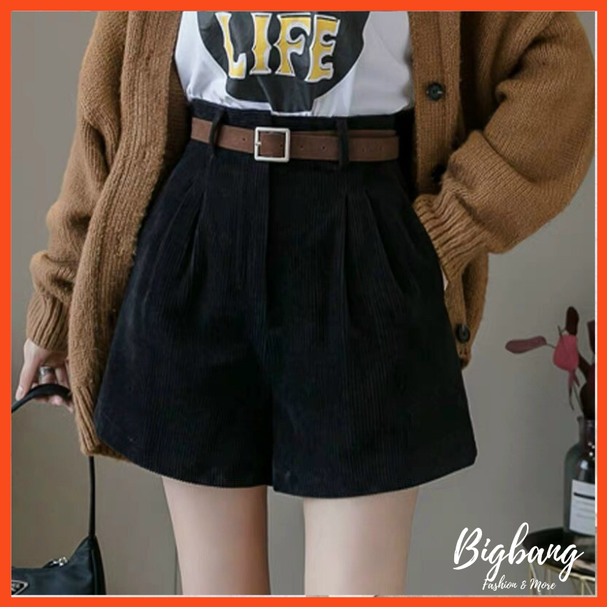 Có VIDEO - Quần Short nữ Lưng Cao Vải Nhung Thời Trang Cá Tính - Bigbang Shop