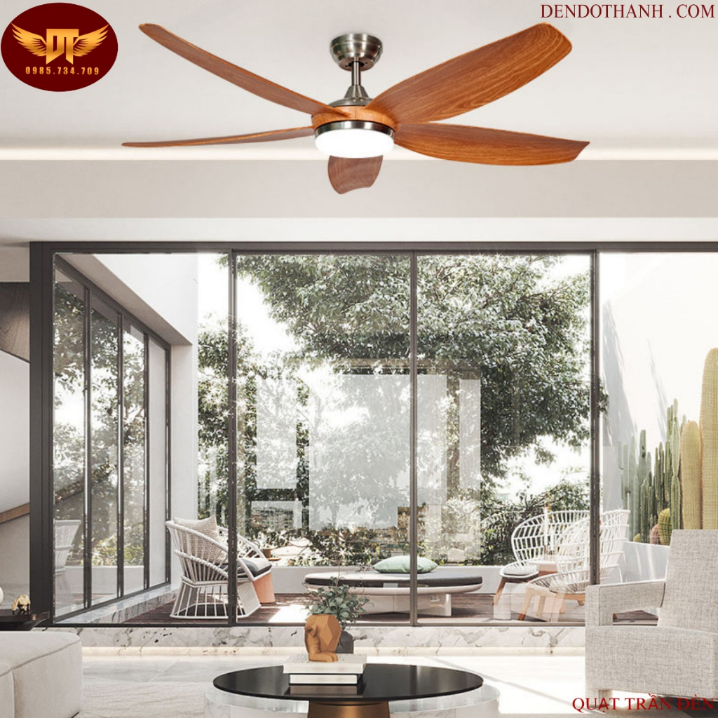 Quạt trần đèn led 5 cánh phòng khách,phòng ngủ có đèn led trang trí điều khiển từ xa êm gió thoáng mát điều khiển từ xa