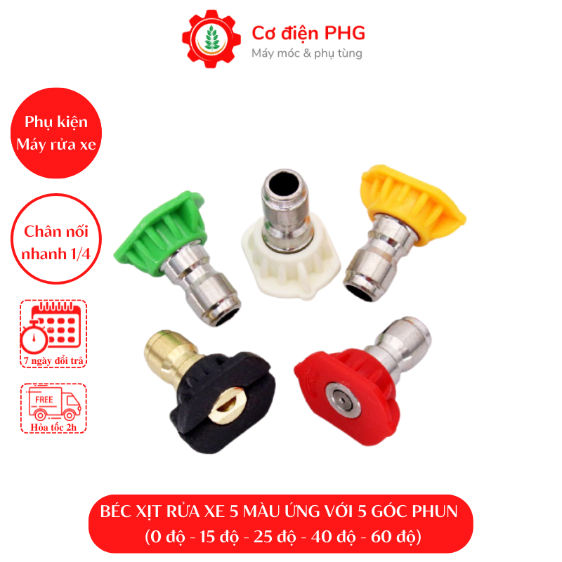 Đầu béc các góc gắn súng xịt rửa của máy rửa xe áp lực cao - Ren nối nhanh 1/4 inch - Lỗ béc 1.25mm