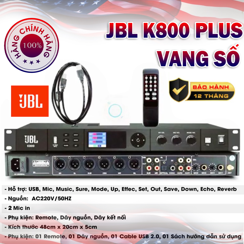 Hàng chính hãng | vang số jbl k800 có bluetooth, 8 hiệu ứng tiếng vang cho chất âm thanh sống động.chip xử lý 48bit dsp và cổng quang optical, usb.