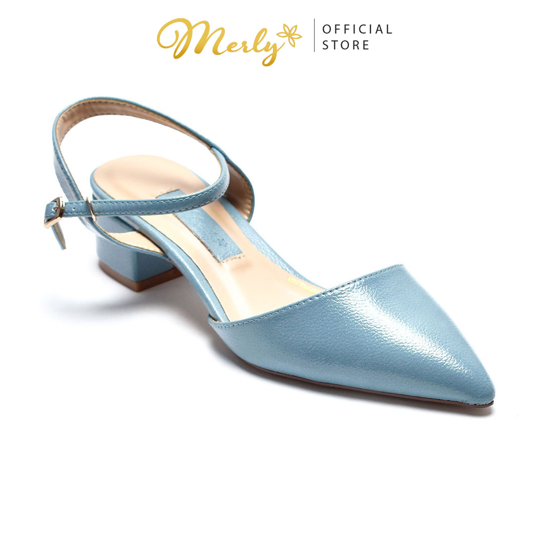 Giày Bít Mũi Nữ Đế Thấp 3cm Merly 1489 Microfiber, Giày Slingback Gót Vuông, Giày Cao Gót Mũi Nhọn, Giày Công Sở Nữ Êm Chân, Giày Cao Gót Big Size