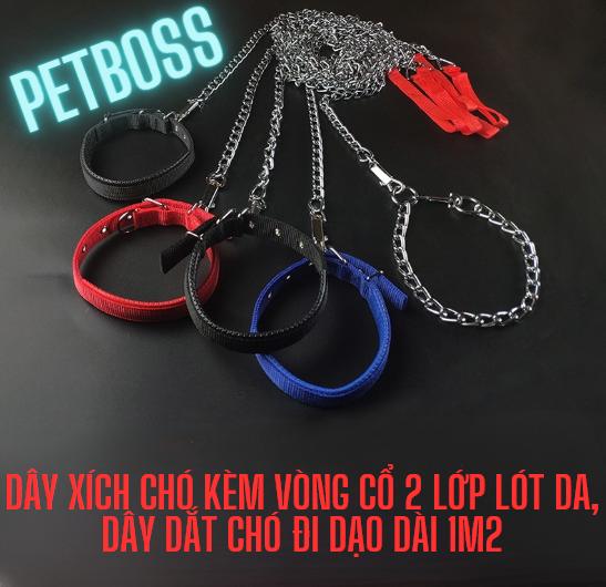 DÂY XÍCH CHÓ KÈM VÒNG CỔ 2 LỚP LÓT DA DÂY DẮT CHÓ ĐI DẠO DÀI 1M2