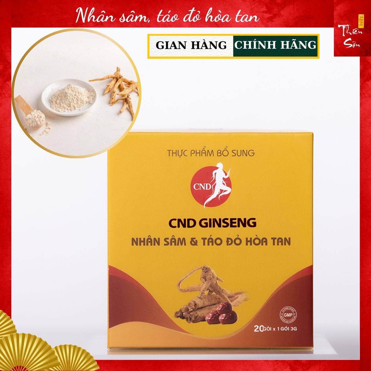 Trà cnd ginseng nhân sâm canada và táo đỏ hòa tan hộp 20 gói 3g, mua 5 tặng 1